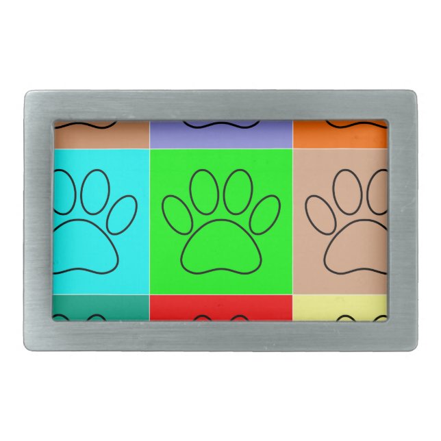 Cute Puppy Paws In Squares Rectangular Belt Buckle (Front)
