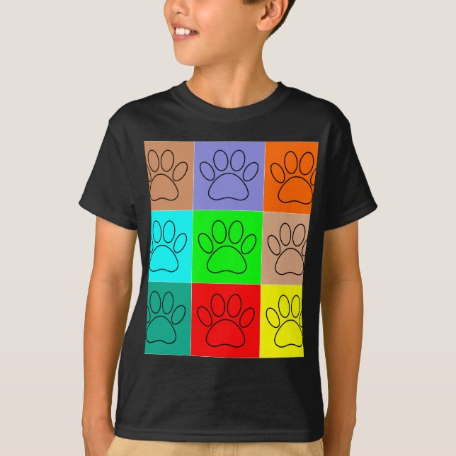 Cute Puppy Paws In Squares T-Shirt (Front)
