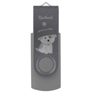 Cute Puppy Personalised Grey Striped Flash Drive