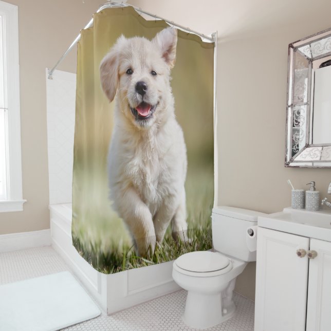 Cute Puppy Personalized Photo Dog Shower Curtain (In Situ)