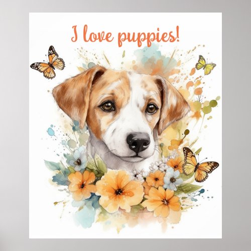 Cute Puppy Personalized Watercolor Poster