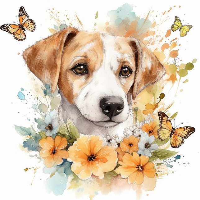 Cute Puppy Personalized Watercolor Throw Pillow (Creator Uploaded)