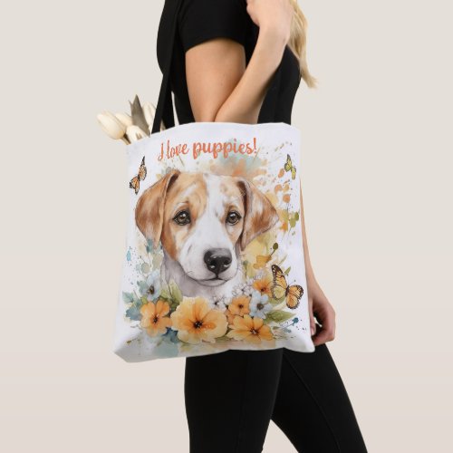 Cute Puppy Personalized Watercolor Tote Bag