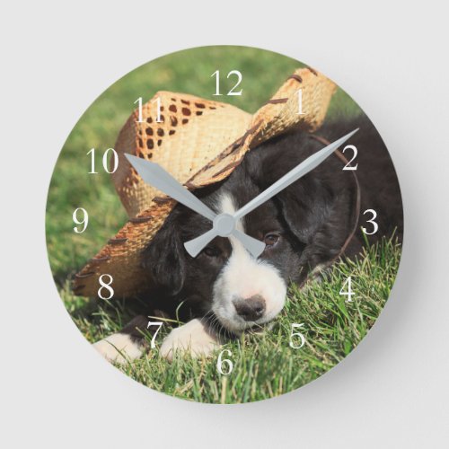 Cute Puppy Photo Border Collie Dog Photo Round Clock