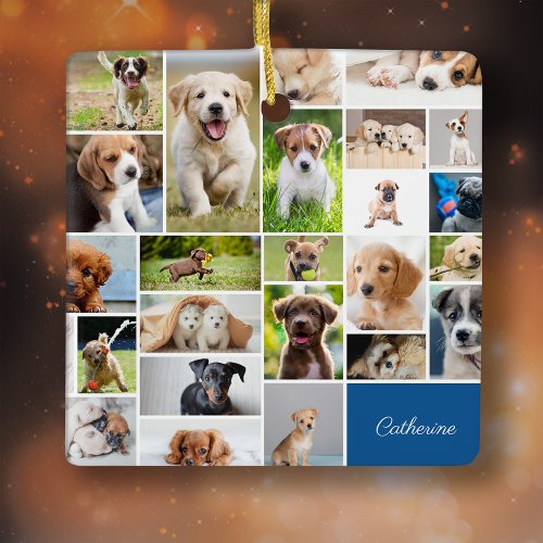 Cute Puppy Photo Montage Adorable Dog Christmas Ceramic Ornament
