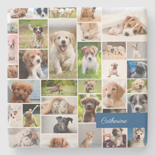 Cute Puppy Photo Montage Adorable Dog Stone Coaster