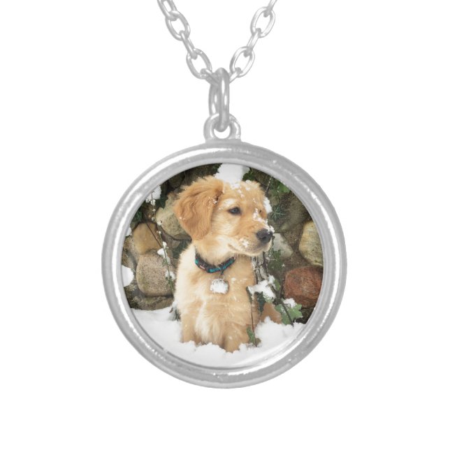 Cute Puppy photo Silver Plated Necklace (Front)