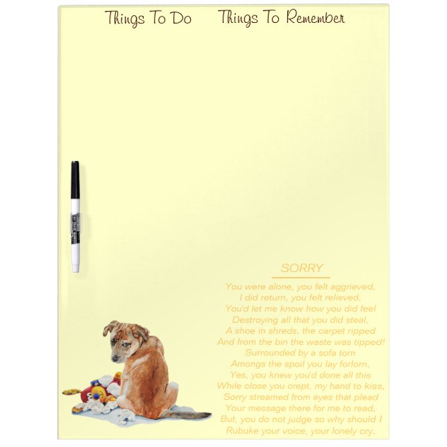 Cute puppy picture with meaningful original poem dry erase board (Front)