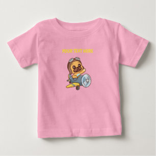 Cute Puppy Pilot Airplane Custom Name Pink Baby T-Shirt