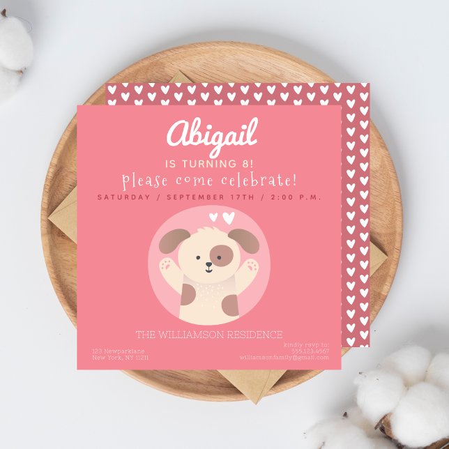Cute Puppy  Pink Girls Birthday Party Invitation (Creator Uploaded)