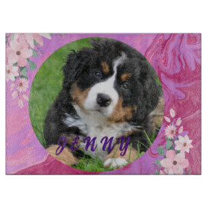 Cute Puppy Pink Watercolor Florals Modern Cool Cutting Board