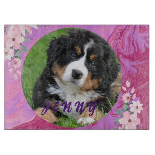 Cute Puppy Pink Watercolor Florals Modern Cool Cutting Board