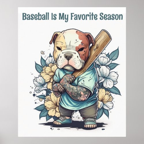 Cute Puppy Playing Baseball Poster