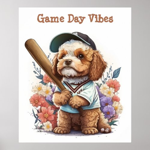 Cute Puppy Playing Baseball Poster