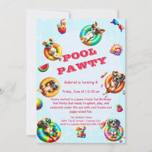 Cute Puppy Pool Party Birthday Invitation – Summer