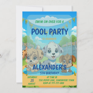 Cute Puppy Pool Party Personalized Birthday Invitation