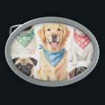 Cute Puppy Portraits Bandana Collage Watercolor Belt Buckle<br><div class="desc">An irresistibly charming gallery of happy, expressive dog faces! This delightful watercolor-style collage features adorable pugs, golden retriever, jack russell, dachshund and more each wearing colorful patterned bandanas full of personality. Perfect for dog lovers who adore sweet, heartwarming portraits of their favorite breeds in a joyful, hand-painted look.</div>