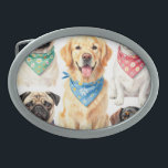 Cute Puppy Portraits Bandana Collage Watercolor Belt Buckle<br><div class="desc">An irresistibly charming gallery of happy,  expressive dog faces! This delightful watercolor-style collage features adorable pugs,  golden retriever,  jack russell,  dachshund and more each wearing colorful patterned bandanas full of personality. Perfect for dog lovers who adore sweet,  heartwarming portraits of their favorite breeds in a joyful,  hand-painted look.</div>