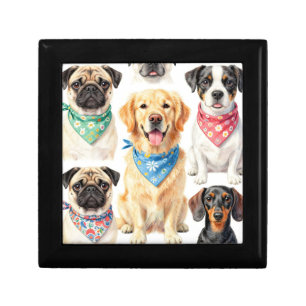 Cute Puppy Portraits Bandana Collage Watercolor Gift Box