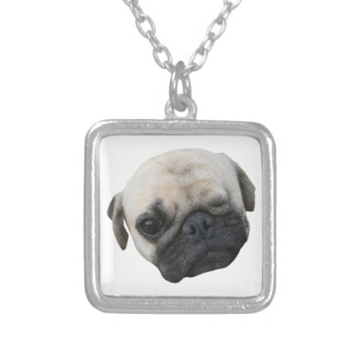Cute Puppy Pug Dog Friend  かわいい 子犬 Silver Plated Necklace