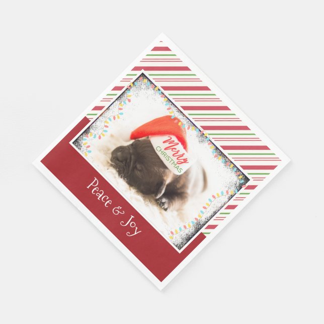 Cute Puppy Pug in a Red Santa Hat Christmas Napkins (Corner)