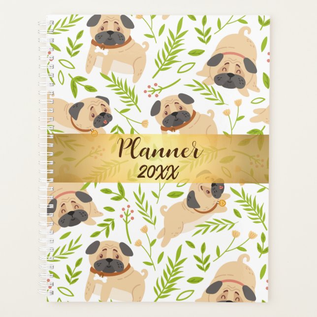 Cute Puppy Pug Personalized Planner (Front)
