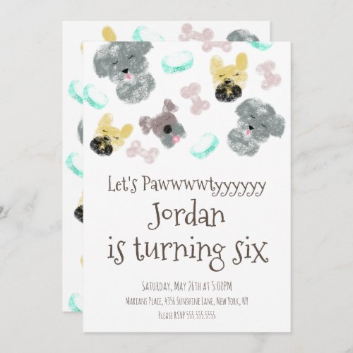 Cute Puppy Pup Dog Pawtyyy Birthday Party  Invitation