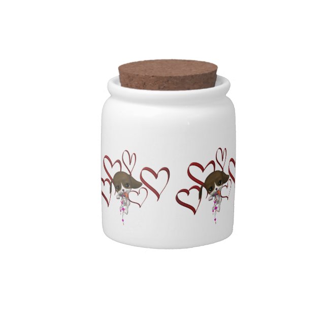 Cute Puppy Red Hearts Candy Jars (Front)