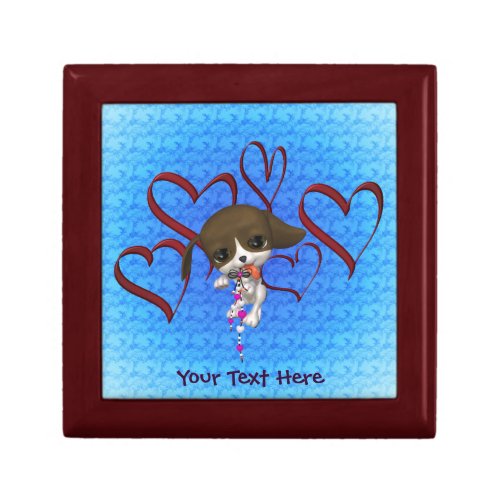 Cute Puppy Red Hearts Jewelry Box