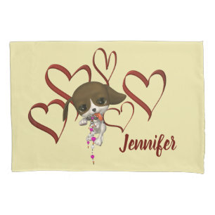 Cute Puppy Red Hearts Personalized Pillow Case