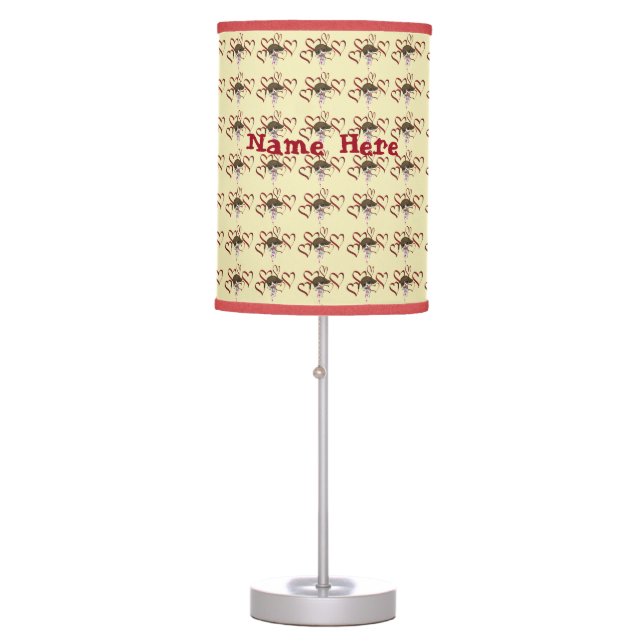 Cute Puppy Red Hearts Personalized Table Lamp (Front)