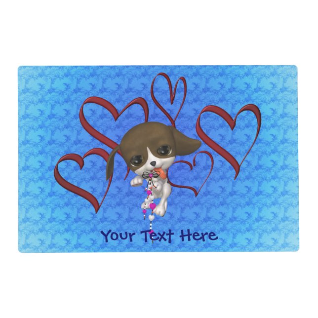 Cute Puppy Red Hearts Personized Placemat (Front)