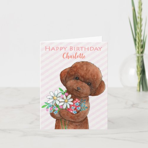 Cute Puppy Red Poodle Doodle Puppy Girl Birthday Card