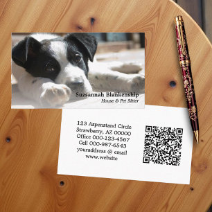 Cute Puppy Replaceable Photograph & QR Code Business Card