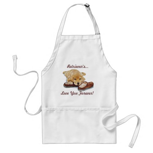 Cute puppy retriever with teddy bears realist art adult apron