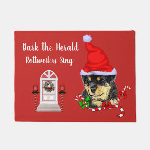 Cute Puppy Rottweiler Santa Christmas  Doormat