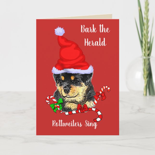 Cute Puppy Rottweiler Santa Christmas Holiday Card (Front)