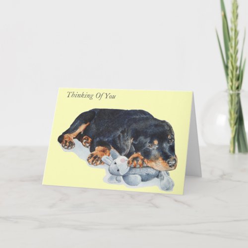 cute puppy rottweiler with teddy bear card
