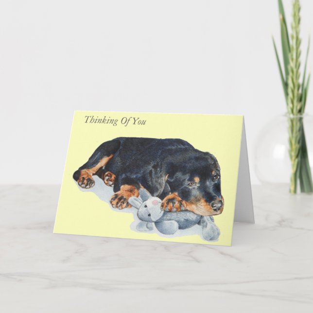 cute puppy rottweiler with teddy bear card (Front)