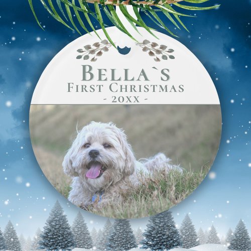 Cute Puppys First Christmas Dog Pet Photo Ornament