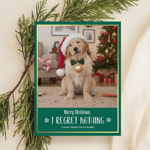 Cute Puppy Santa Hat Dog Photo Merry Christmas Holiday Postcard