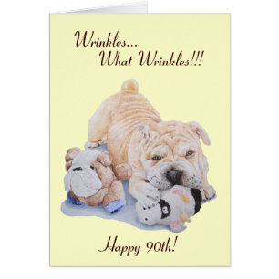 Cute puppy shar pei dog and teddy funny 90th cards