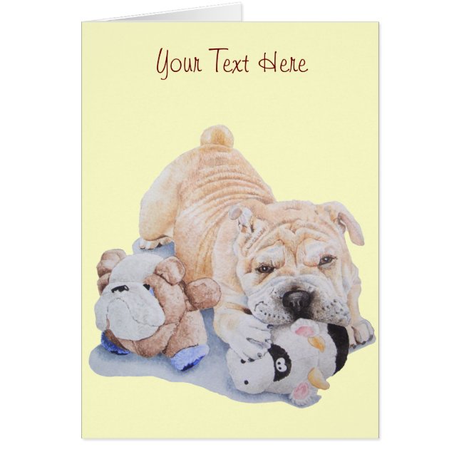 Cute puppy shar pei playing with teddies cards (Front)