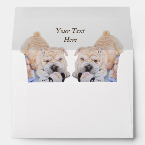 Cute puppy shar pei portrait with teddy bears art envelope