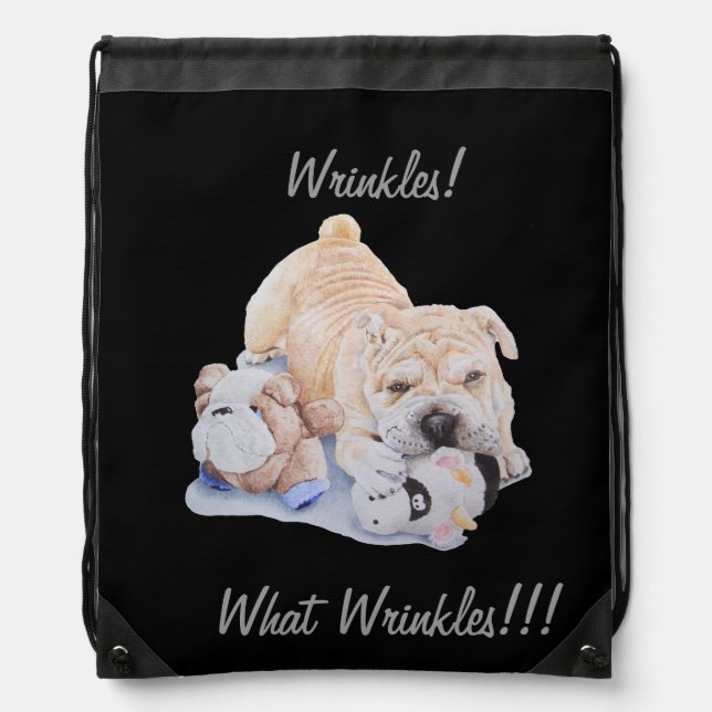 Cute puppy shar pei teddy bears fun slogan drawstring bag (Front)