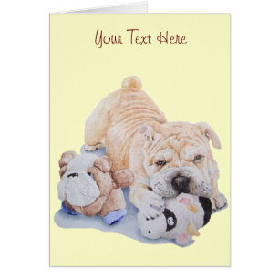 Cute puppy shar pei with teddy bears portrait art cards