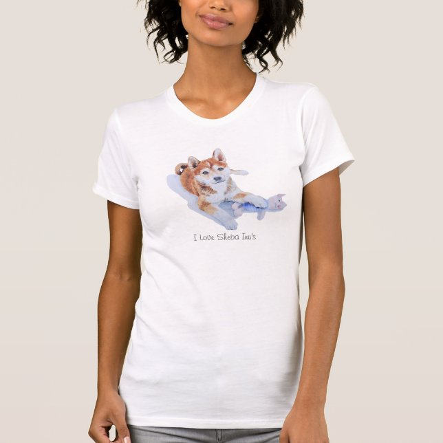 Cute puppy sheba inu dog with pink piggy T-Shirt (Front)