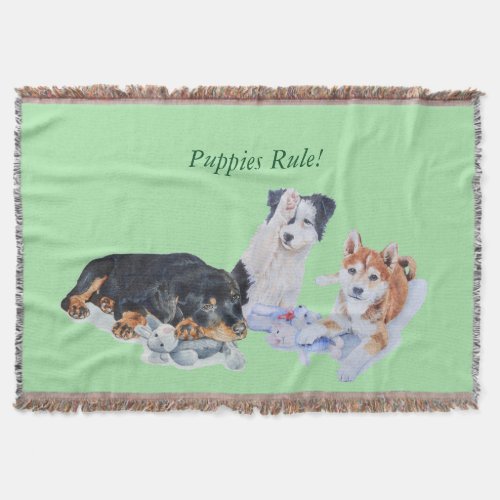 cute puppy sheba inu rotty collie and teddies throw blanket