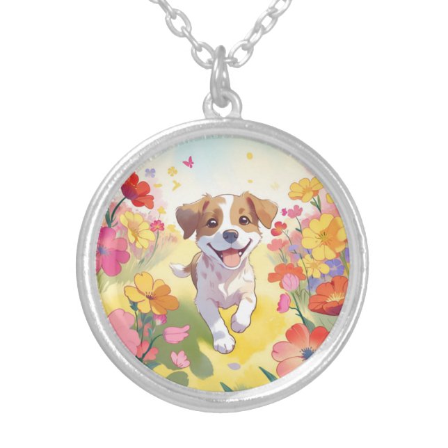 Cute Puppy Silver Plated Necklace (Front)