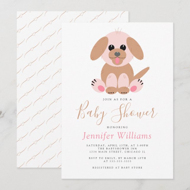 Cute Puppy Simple Personalized Neutral Baby Shower Invitation (Front/Back)